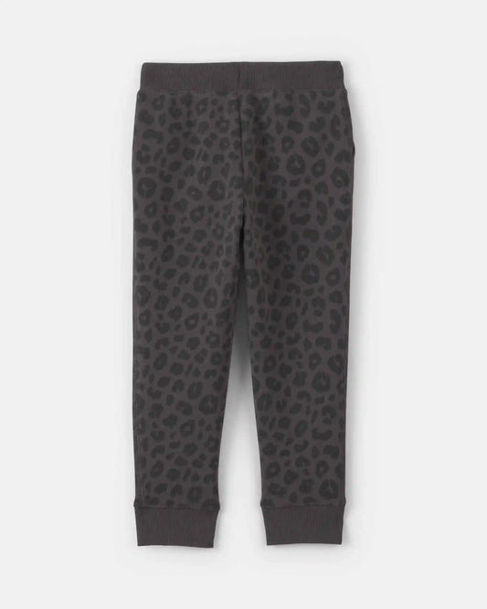 Toddler Girl Leopard Fleece Joggers - Black