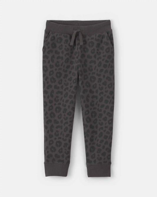 Toddler Girl Leopard Fleece Joggers - Black