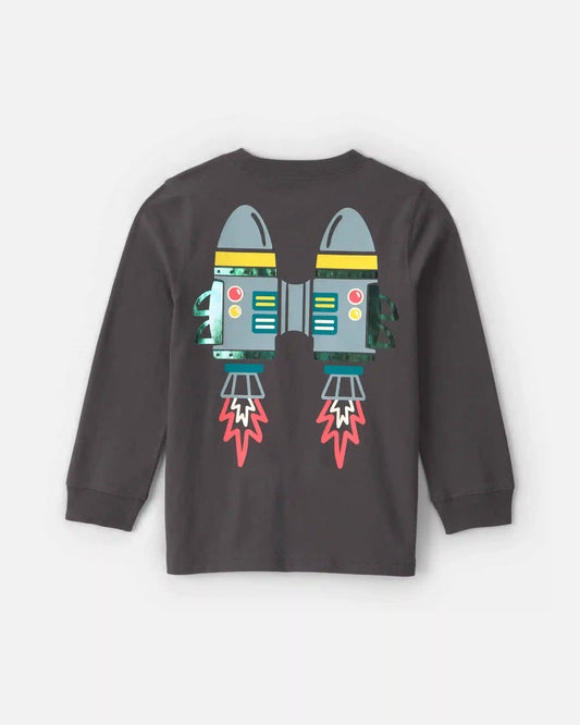 Toddler Boy Dino Jet Pack Long-Sleeve Graphic Tee - Grey