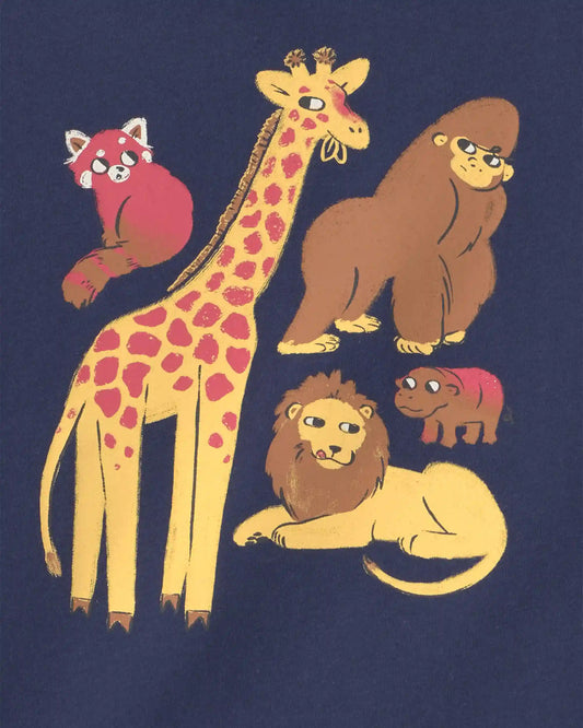 Toddler Boy Safari Animals Long-Sleeve Graphic Tee - Navy Blue