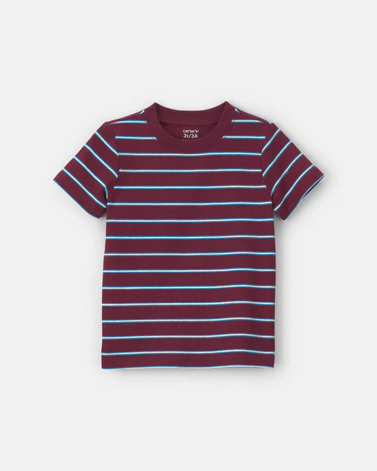Toddler Boy Striped T-Shirt - Burgundy/Blue