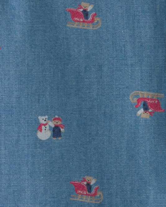 Toddler Boy Snowman Button-Down Shirt - Medium Wash