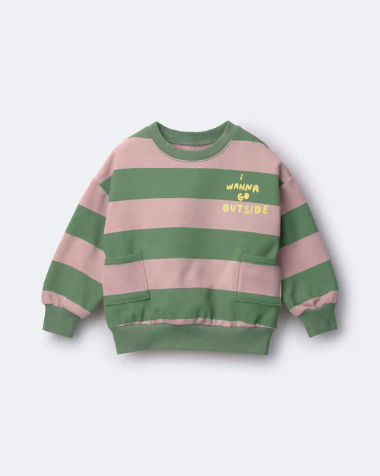 Toddler 'I Wanna Go Outside!' Otter Sweatshirt™ with Pockets in Stripes - Olive/Pink