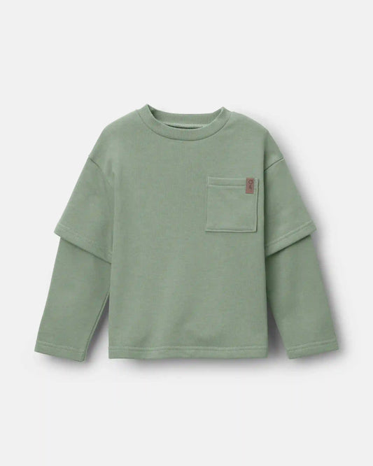 Toddler Long-Sleeve Layered Top - Olive