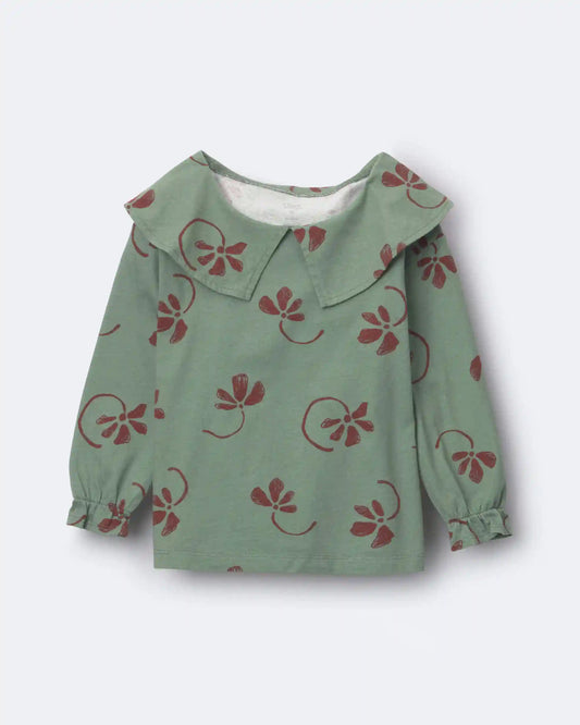 Toddler Girl Peter Pan Collar Top in Floral Print - Sage