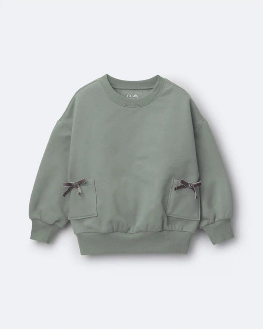 Toddler Girl Otter Sweatshirt™ with Bow Pockets - Olive