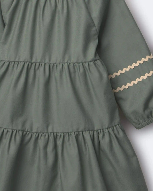Toddler Girl Rick-Rack Long-Sleeve Tiered Dress - Olive