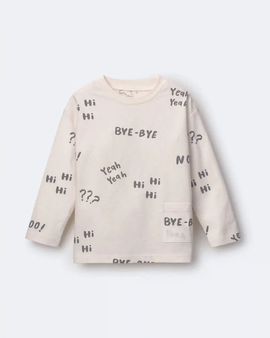 Toddler 'Hi Bye' Long-Sleeve Relaxed Graphic Tee - Cream