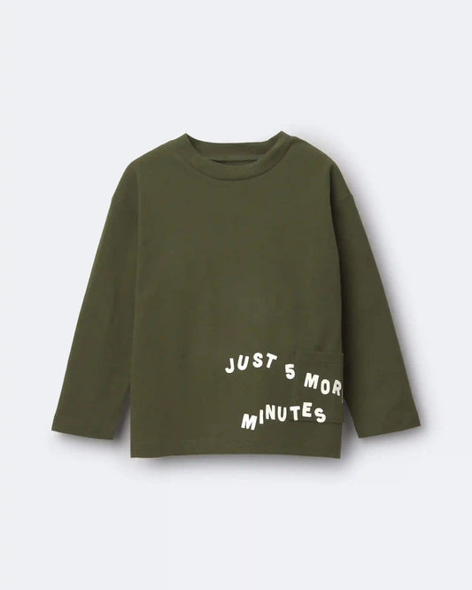Toddler 'Just 5 More Minutes' Long-Sleeve Relaxed Graphic Tee - Olive