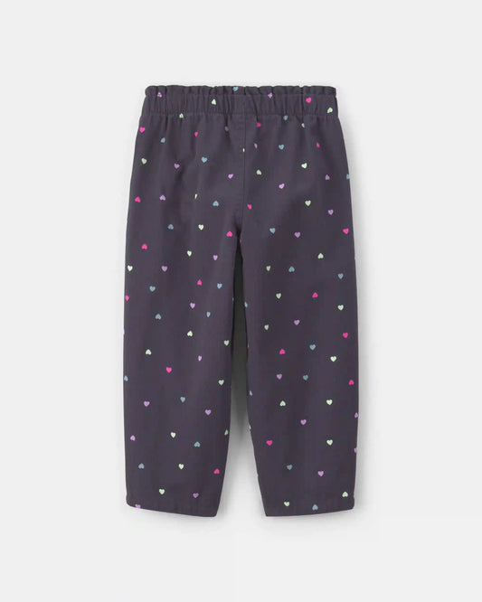 Toddler Girl Heart Twill Pull-On Pants - Black