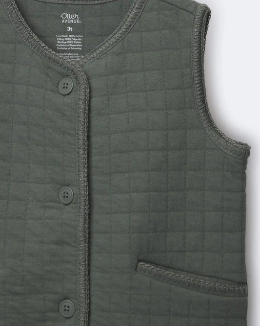 Toddler Girl Quilted Vest - Olive