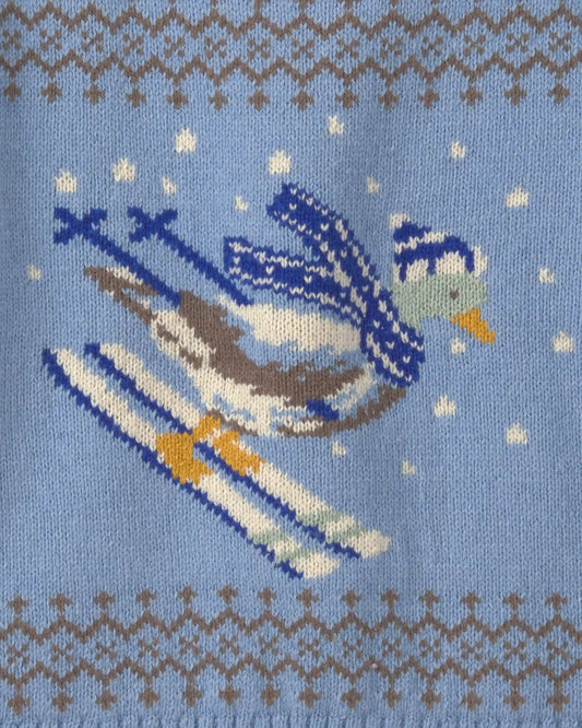 Toddler Boy Duck Skiing Fair Isle Sweater - Blue