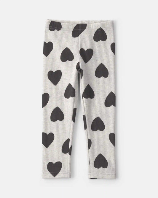 Toddler Girl Heart Pull-On Stretch Leggings - Grey/Black