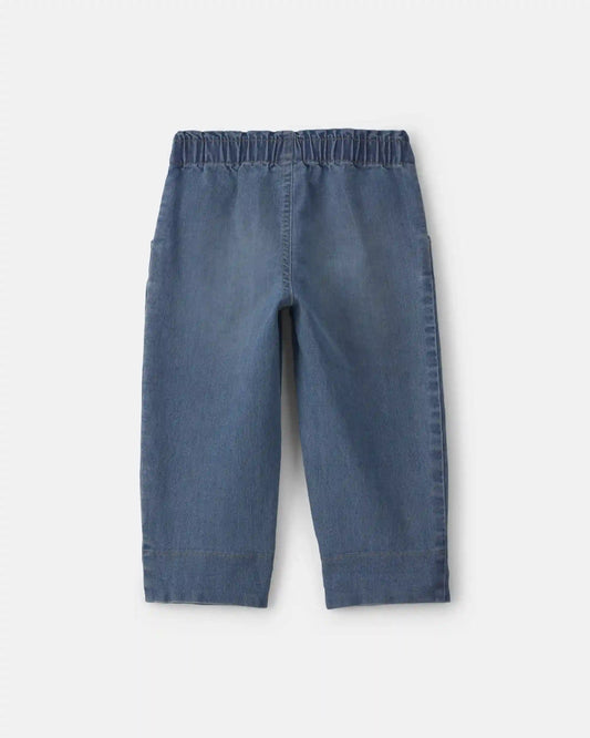 Toddler Girl Acid Wash Denim Baggy Cuffed Flower Jeans - Blue/Pink