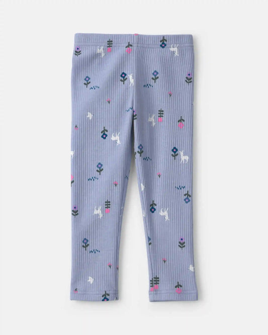 Toddler Girl Deer Floral Pull-On Stretch Leggings - Blue