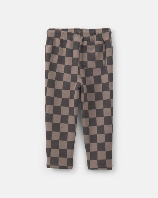 Toddler Boy Checkered Flag Fleece Joggers - Brown