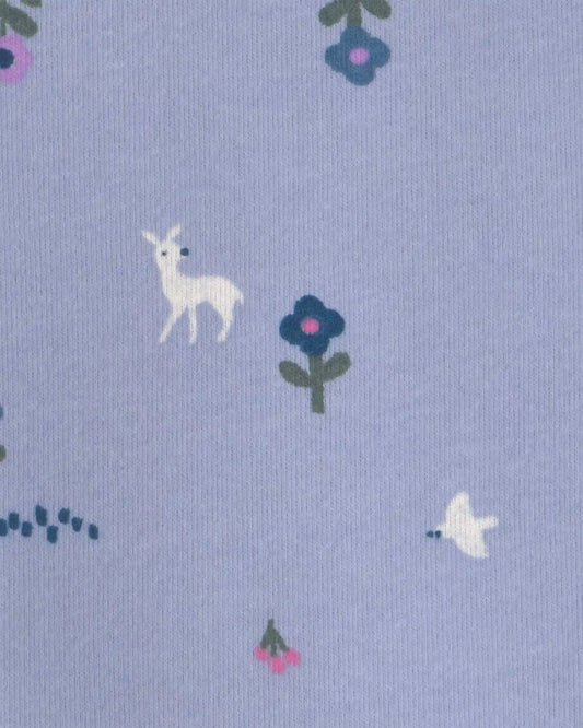 Toddler Girl Deer Floral Fleece Long-Sleeve Pullover Sweatshirt - Blue