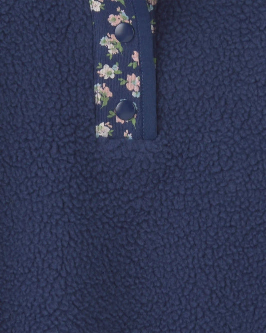 Toddler Boy Floral Fleece Pullover - Navy Blue