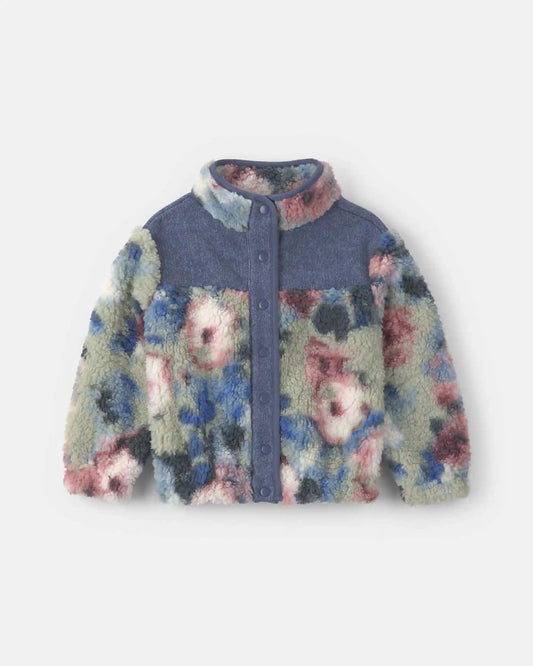 Toddler Girl Floral Teddy Fleece Jacket - Blue