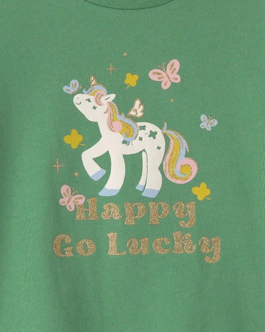 Toddler Girl 'Happy Go Lucky' Unicorn St Patrick's Day Long-Sleeve Graphic Tee - Green