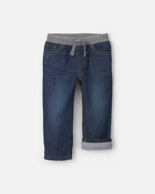 Toddler Boy Fleece-Lined Pull-On Jeans - Dark Wash