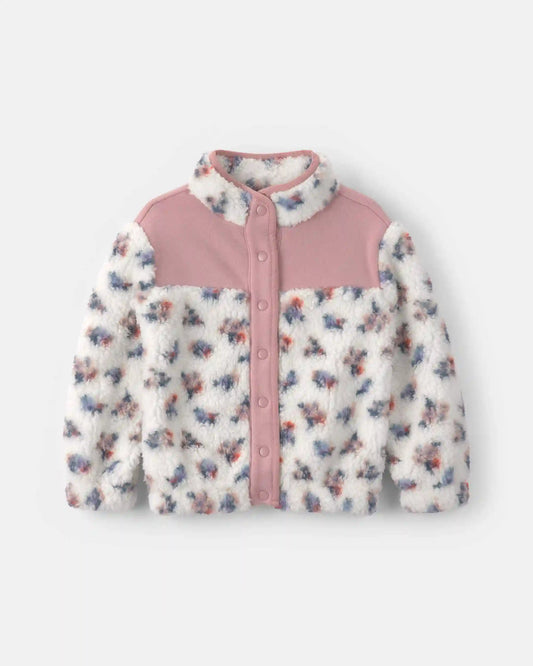 Toddler Girl Floral Fleece Jacket - Pink/White