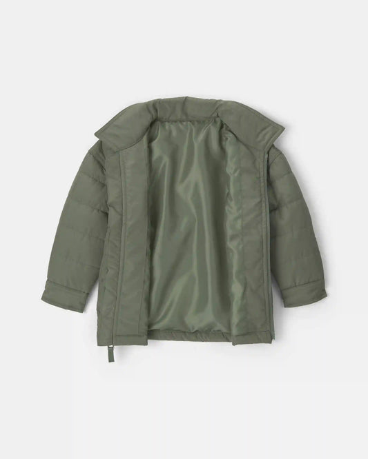 Toddler Boy Dinosaur Puffer Jacket - Olive Green