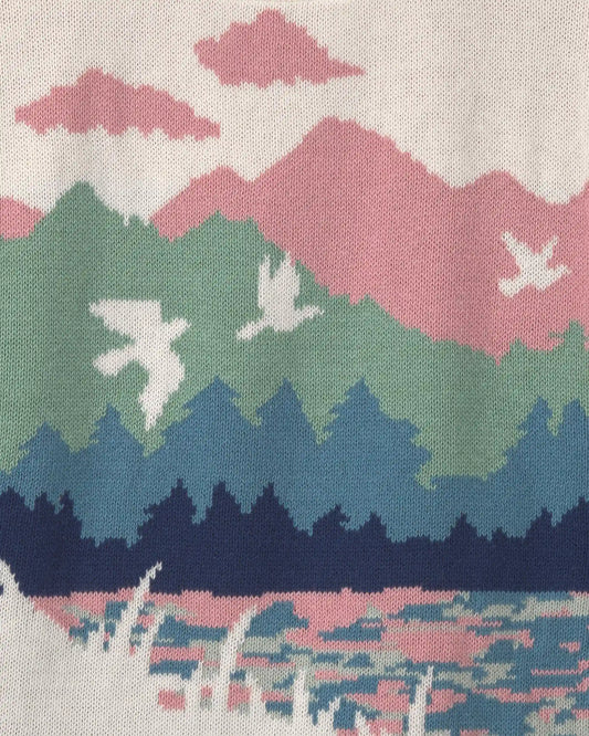 Toddler Girl Duck Landscape Sweater - Cream/Green