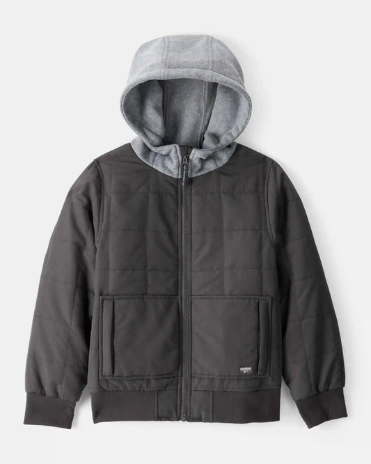 Toddler Boy Midweight Bomber Jacket - Black/Grey