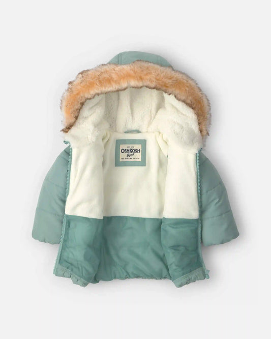 Baby Girl Hooded Heavyweight Winter Jacket - Olive