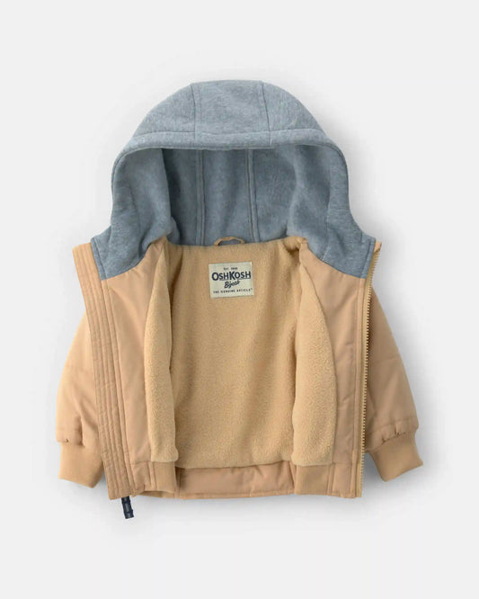 Baby Boy Hooded Midweight Quilted Jacket - Brown