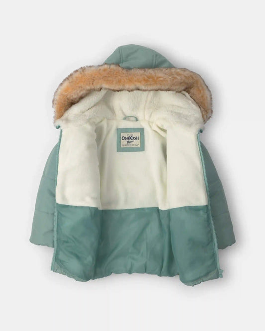 Toddler Girl Hooded Heavyweight Winter Jacket - Olive Green