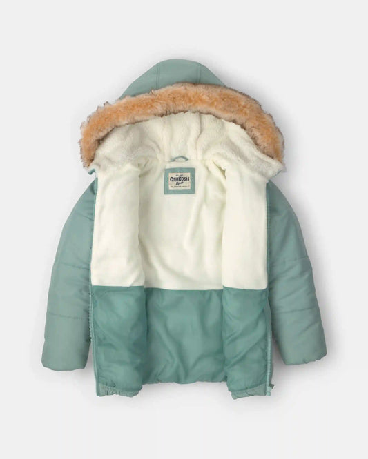 Girls Hooded Heavyweight Winter Jacket - Olive Green