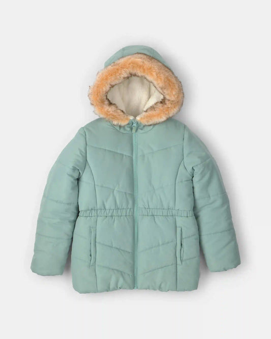 Girls Hooded Heavyweight Winter Jacket - Olive Green