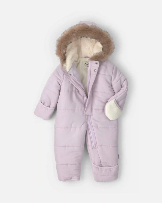 Baby Girl 1-Piece Hooded Pram Snowsuit - Purple