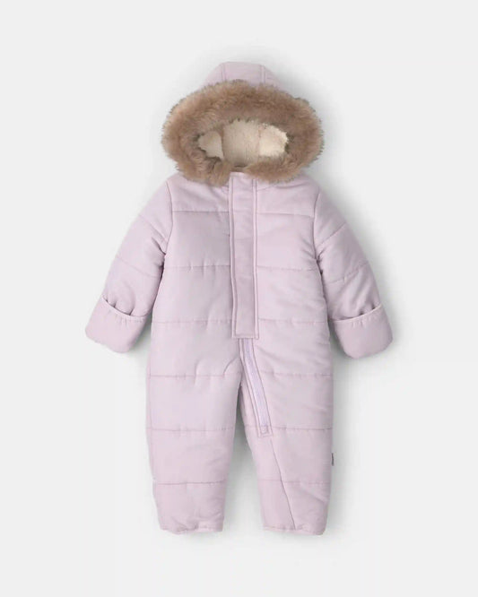 Baby Girl 1-Piece Hooded Pram Snowsuit - Purple