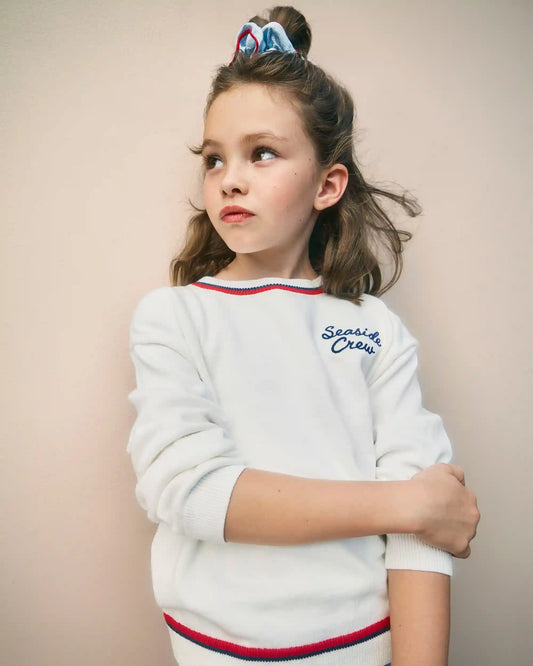 Girls 'Seaside Crew' Nautical Sweater - White