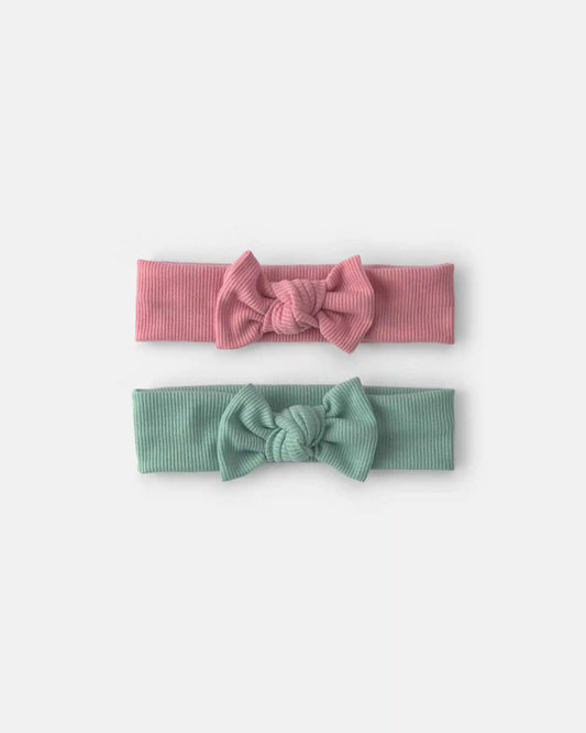 Baby Girl 2-Pack Bow Headwraps - Green/Pink