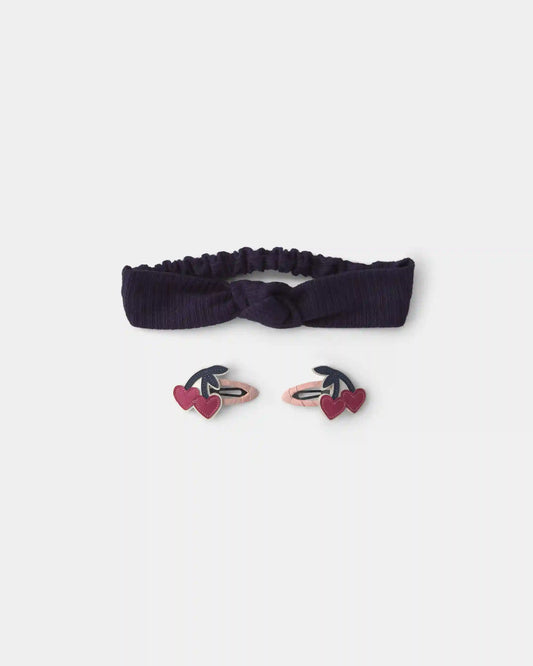 Toddler Girl 2-Pack Cherry Headwrap & Hair Clip Set - Navy Blue/Red
