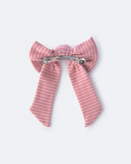 Toddler Girl Bow Hair Clip in Stripes - Light Pink