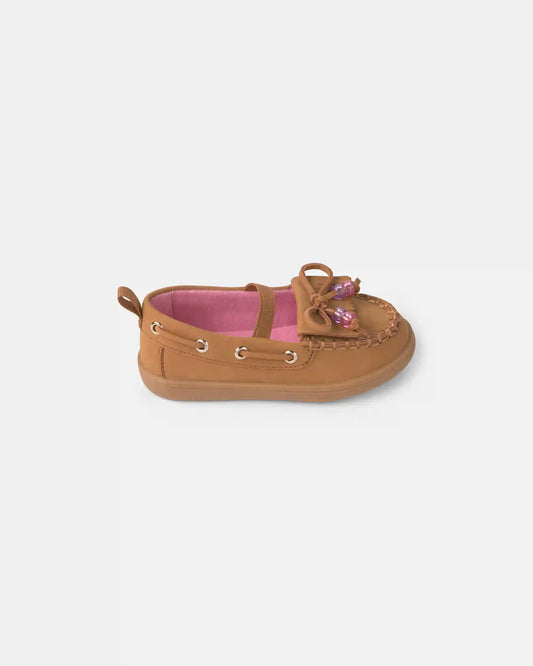 Toddler Girl Boat Shoes with Charm - Brown