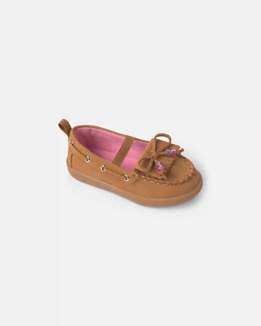 Toddler Girl Boat Shoes with Charm - Brown
