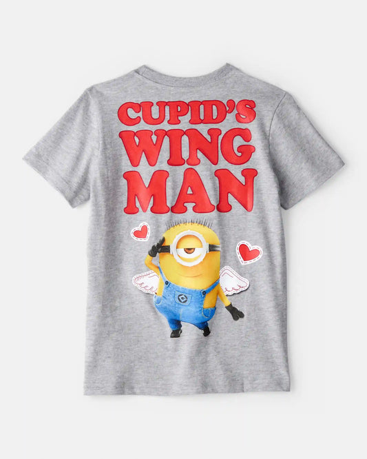 Boys Valentine's Day Minions Short-Sleeve Graphic Tee - Grey